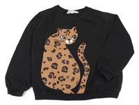 Černá mikina s kočičkou s flitry H&M