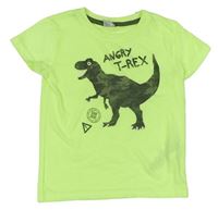 Neonově zelené tričko s dinosaurem a nápisy Kiki&Koko