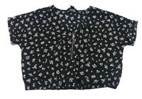 Černá květovaná crop halenka se zipem New Look