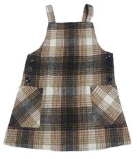 Černo-hnědo-smetanové kostkované vlněné šaty Primark