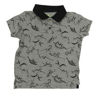 Šedé melírované polo tričko s dinosaury Lupilu