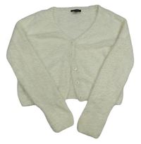 Smetanový chlupatý propínací crop svetr New Look