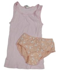 2set - Světlerůžová košilka + meruňkové kalhotky s králíky
