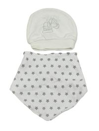 2set - Bílá čepice s bagrem + bílý slinták s hvězdami