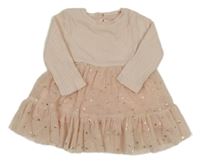 Světlerůžové bavlněno/tylové šaty s hvězdami F&F¨