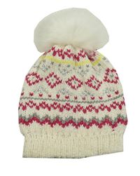 Smetanová vzorovaná třpytivá žinylkový čepice s bambulí Peacocks