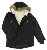 Černá šusťáková zimní bunda s kapucí s kožešinou Pep&Co