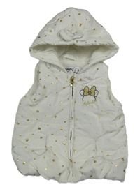 Bílá šusťáková zateplená vesta s Minnie a kapucí Disney