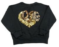 Černá mikina se srdcem z překlápěcích flitrů Next