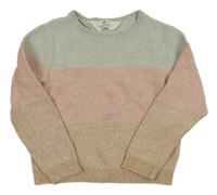 Mátovo-růžovo-hnědý melírovaný svetr H&M