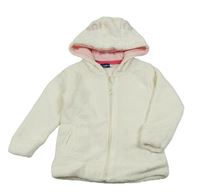 Smetanová chlupatá propínací mikina s kapucí s oušky Lupilu