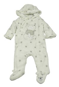 Bílá chlupatá zateplená kombinéza s Púem a kapucí C&A