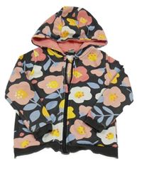 Černá květovaná propínací mikina s kapucí Tu