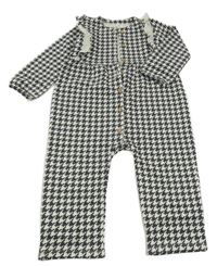 Světlebéžovo-černý vzorovaný teplákový kalhotový overal s volánky H&M