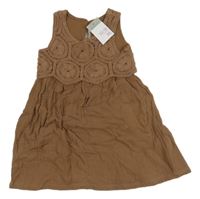 Nové - Hnědé mušelínovo/háčkované šaty Primark