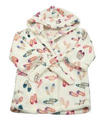 Smetanový chlupatý župan s balerínami a kapucí