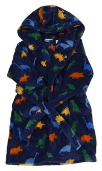 Tmavomodrý chlupatý župan s dinosaury a kapucí Jojo Maman Bébé