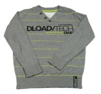 Šedo-limetkový pruhovaný svetr s nápisem C&A