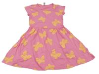 Růžové bavlněné šaty s motýly Dopodopo