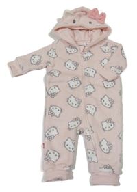 Světlerůžová chlupatá kombinéza s Hello Kitty a kapucí