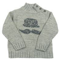 Šedý pletený svetr s knírem 