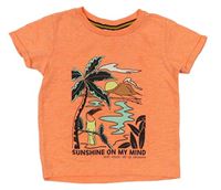 Neonově oranžové tričko s palmou 