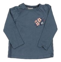 Šedomodré triko s potiskem květů Pep&Co
