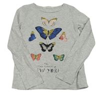 Šedé melírované triko s motýlky H&M