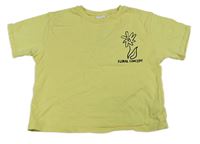 Žluté crop tričko s nápisem a květem Zara