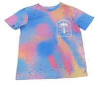 Modro-růžovo-lososové vzorované tričko s palmou Primark