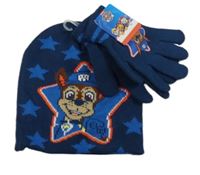 Nové - 2 set - tmavomodré pletené prstové rukavice + čepice s Tlapkovou patrolou Nickelodeon