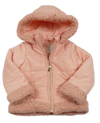 Meruňková šusťáková zimní bunda s kapucí huňatým lemem 