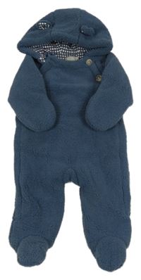 Tmavomodrá huňatá zateplená kombinéza s kapucí 