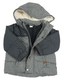 Šedo-tmavošedá šusťáková zimní bunda s kapucí H&M