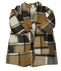 Hnědo-černo-bílý kostkovaný úpletový cardigan zn. Shein