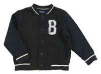 Tmavošedo-modrá propínací baseballová mikina s medvědem Lupilu