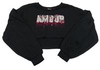 Černá crop mikina s nápisem z flitrů Matalan