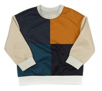 Hnědo-šedo-modro-smetanová lehká mikina shein