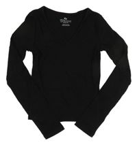 Černé crop žebrované triko H&M