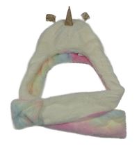 Smetanová kožešinová čepice s šálou - jednorožec F&F