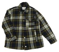 Tmavozeleno-tmavomodrá kostkovaná lehce zateplená košilová bunda Zara