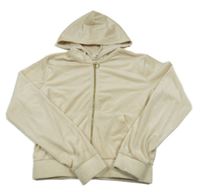 Smetanová sametová propínací crop mikina s kapucí H&M