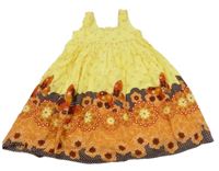 Žluto-oranžové vzorované lehké šaty s motýlky 