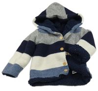 Tmavomodro-bílo-modrý pruhovaný zateplený propínací svetr 