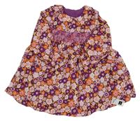 Nové - fialovo-růžovo-oranžové květované plátěné šaty dunnes