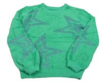 Zelený chlupatý svetr s hvězdami dunnes 