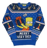 Modrý vánoční svetr s dárky a Bartem Primark