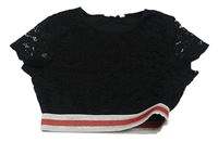 Černé krajkové crop tričko Matalan