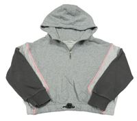 Světlešedo-antarcitovo-růžová crop mikina s kapucí Next