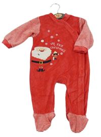 Nové - Červeno-bílý sametový overal s pruhovanými rukávy a Santou Early Days